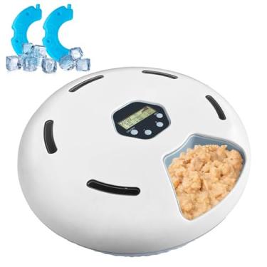 Imagem de Alimentador automático para gatos molhado e seco, dispensador para animais de estimação programado para 6 refeições facilmente programável e fácil de limpar, com 2 pacotes de gelo alimentador