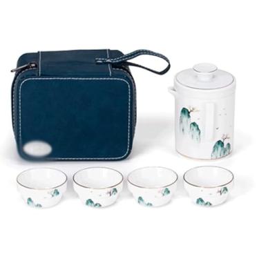 Imagem de Conjunto de bule de chá, 1 pote com 4 xícaras, kit de chávenas de cerâmica, conjunto de chá de kung fu, infusor de chá de folhas soltas, como presente de inauguração de casa, conjunto de chá portátil