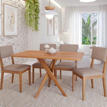 Imagem de Conjunto Sala de Jantar Cacau 130cm sem Vidro com 4 Cadeiras Sabiá Cinamomo/ Bege