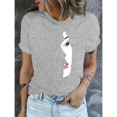 Imagem de Camiseta Feminina T-shirt Rosto Feminino Face 100% Algodão Premium - A