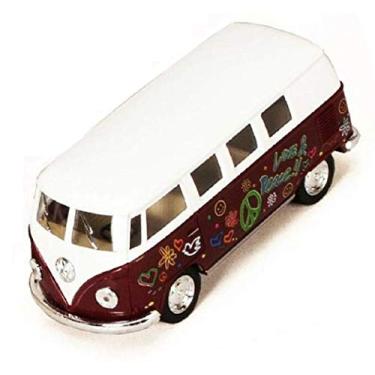 Imagem de KiNSMART 1962 Volkswagen Classic Bus 1:32 Scale 5" Die Cast Metal Model Toy Van Pullback Acation (Maroon Flower Power)
