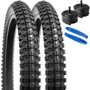 Imagem de YUNSCM 2 peças de pneus de mountain bike de 50,8 cm 20 x 2,4/64-406 e 50,8 cm válvula Schrader com 2 tiras de aro compatível com pneus e tubos de bicicleta de montanha 20 x 2,35 20 x 2,40 (Y-1094)