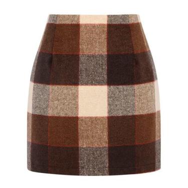 Imagem de Mini saia Kinghua Wool Xadrez de cintura alta Bodycon para mulheres
