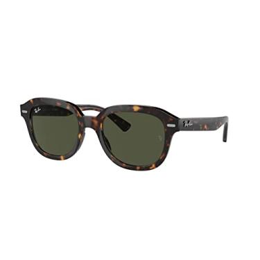Imagem de Ray-Ban Óculos de sol femininos RB4398F Erik Low Bridge Fit Square, Havana/Verde, 53 mm