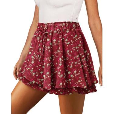Imagem de Shorts Onlypuff Flowy Chiffon Ruffle Skorts Wine Red XL para mulheres