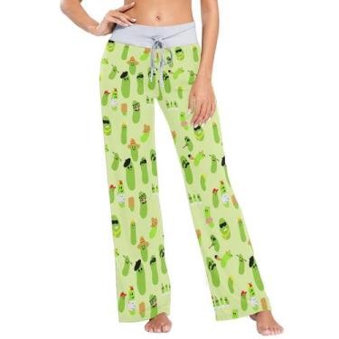 Imagem de Calça de pijama Anyangquji Funny Pickles feminina com cintura elástica