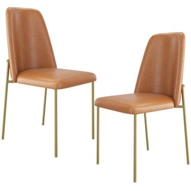 Imagem de Kit 02 Cadeiras Decorativa Estofada Para Sala De Jantar Dourada Bella L02 Couríssimo Whisky - Lyam Decor