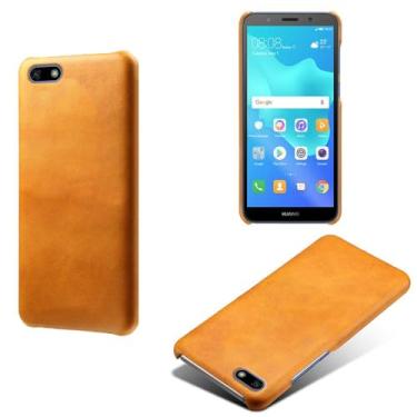 Imagem de Capa para Huawei Y5 Prime 2018,Proteção contra quedas,Casca de volta de cor sólida simples,Design de couro de imitação de plástico-Orange