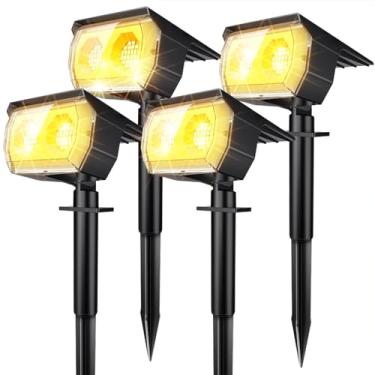 Imagem de Rixsun Projetores solares de paisagem ao ar livre, IP65 à prova d'água 48 luzes de caminho com 3 modos de iluminação, luzes de parede de piscina para jardim e quintal (branco quente, pacote com 4)