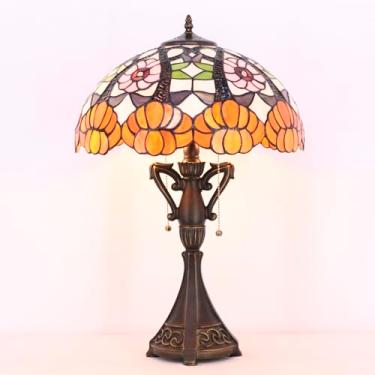 Imagem de AVIVADIRECT Tiffany Candeeiro de mesa de 61 cm de altura, vitral antigo, flor laranja, luz de leitura, ampla, 40,6 cm para quarto, sala de estar, escritório