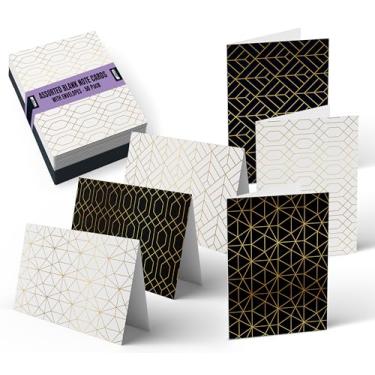 Imagem de Conjunto de 50 cartões comemorativos para todas as ocasiões, 10 x 15 cm, 50 cartões sortidos em branco e 50 envelopes, 6 elegantes desenhos geométricos em folha dourada, branco no interior, da Better Office Products