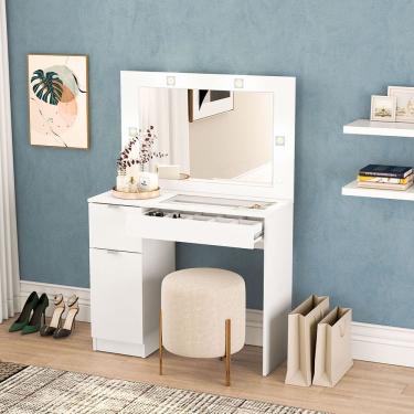 Imagem de Penteadeira Bahia 2 Gavetas 1 Porta Branco Politorno Móveis