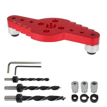 Imagem de KTZCTPCA Kit de gabarito de cavilha autocentralizante de 12 peças, gabarito de perfuração de bolso vertical 2 em 1, guia de perfuração de cavilha de madeira, localizador de furos de perfuração