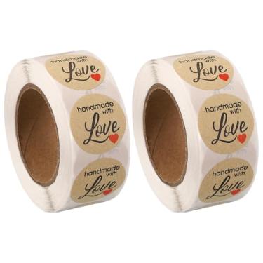 Imagem de PATIKIL 1000 peças A11 feitas à mão com adesivos de amor, etiquetas de papel kraft de 2,5 cm em branco rolo adesivo de apreciação do cliente para embalagem de produtos assados selos de envelope de