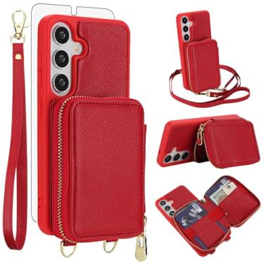 Imagem de Capa de celular para Samsung Galaxy A55 5G carteira de celular com protetor de tela de vidro temperado alça transversal para pulso suporte de cordão com bloqueio RFID A 55 55A A555G mulheres homens