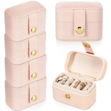 Imagem de Nosiny Caixa de joias pequena de viagem com 6 peças, mini estojo rosa para vários anéis de armazenamento de brincos, PU, portátil, organizador de viagem, presente para mulheres, dama de honra