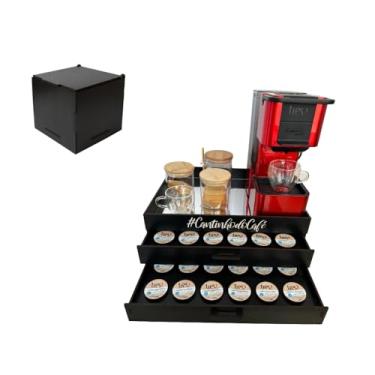 Imagem de BOXFAN Porta Cápsulas Três Corações Espelhado com 2 Gavetas Bandeja Comoda Organizadora Capsulas Cafe Cha em MDF Preto para Cantinho do Café Caixa de Chá e Acessórios