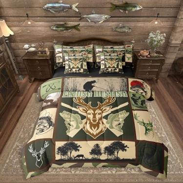 Imagem de Erosebridal Conjunto de cama solteiro para pesca e caça, 7 peças, para caçar veados, para crianças, adolescentes, adultos, estilo casa de fazenda, rústico, em uma bolsa, retrô, cabana