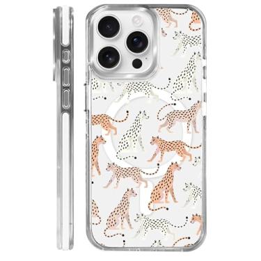 Imagem de casesok Capa para iPhone 15 Pro compatível com Magsafe, design estético claro bonito para meninas e mulheres, capa rígida protetora antiqueda para iPhone 15 Pro-Cheetah Parade