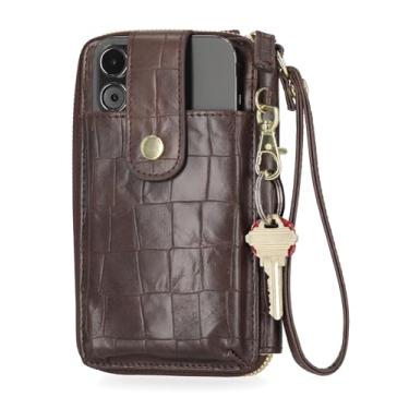 Imagem de Mundi Jacqui Carteira feminina transversal RFID, bolsa de viagem pequena de couro vegano com suporte para telefone, organizador compacto com compartimentos para cartões e alça ajustável, Espresso