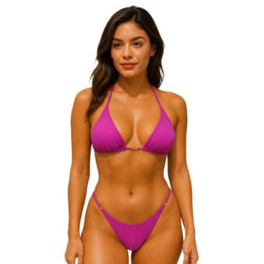 Imagem de Biquini Feminino Liso Cortininha Com Calcinha de Fita e Fio Dental - P