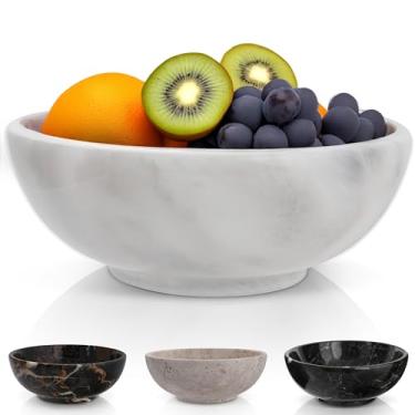 Imagem de Gusto Nostro Tigela decorativa de mármore branco de luxo de 20 cm para mesa de centro - Tigela de frutas moderna elegante para balcão de cozinha - Entrada de pedra pesada para pegar todas as chaves