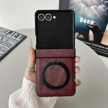 Imagem de Capa magnética para Galaxy Z Flip6 com suporte de anel de 360 graus e proteção articulada (para Galaxy Z Flip6/vinho tinto)