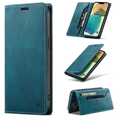 Imagem de Capinha de Couro para iPhone 15 Pro Max, Capa Carteira com Ímã, Suporte Dobrável (VERDE)