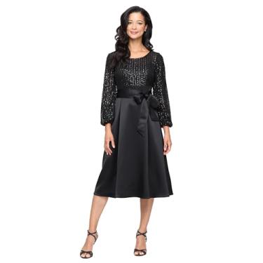 Imagem de Alex Evenings Vestido feminino de cetim plus size com manga, Preto, 48