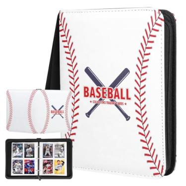 Imagem de Fichário de cartão de beisebol com 480 bolsos, 4 bolsos, fichário esportivo com 3 anéis com 60 mangas removíveis, porta-cartões de beisebol portátil à prova d'água para TCG, presentes de jogos para