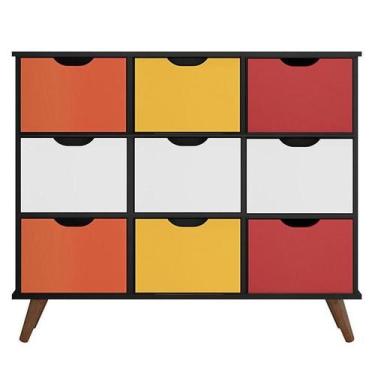 Imagem de Nicho Organizador Retro Preto com 9 Gavetas Branco/Colorida - Qmovi
