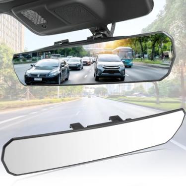 Imagem de JOYTUTUS Espelho retrovisor panorâmico de 38 cm, extensor retrovisor grande de encaixe para condução e estacionamento mais seguros, espelho retrovisor amplo universal para carro/SUV/caminhão