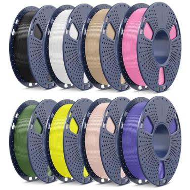 Imagem de SUNLU Pacote de filamento PLA de 1,75 mm, pacote de filamentos de impressora 3D 250 g, 8 rolos, total de 2 kg, preto + branco + madeira (carvalho) + bege + amarelo + rosa + roxo lavanda + verde oliva