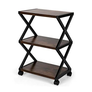 Imagem de Suporte de impressão, prateleira, suporte de impressora móvel, prateleiras de armazenamento de 3 níveis, carrinho de impressora com almofadas e mesa de impressora de café