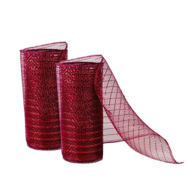Imagem de Kit 2 Telas Decorativa Natal Malha Tule Trançado Vinho Bordô 15cm X 5 Metros