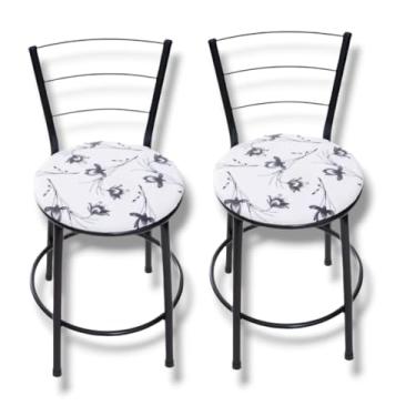 Imagem de 2 BANQUETAS BAIXA 3 ARAME 70 CM ALTURA TOTAL COZINHA (BRANCO FLORIDO)