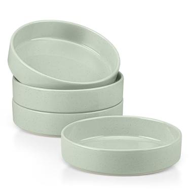 Imagem de Herogo Conjunto de 4 tigelas de massa, tigelas de salada rasas de 1000 ml, pratos grandes de macarrão para cozinha, seguro para micro-ondas e lava-louças, salpicado verde claro