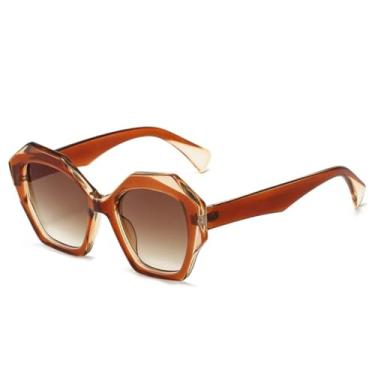 Imagem de Óculos de sol vintage polígono feminino fashion com padrão hexagonal UV400 (marrom)