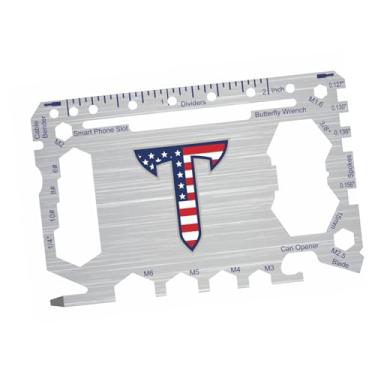 Imagem de Cartão multiferramentas de bolso 46 em 1 da Troy University com régua em polegadas – Ferramenta de carteira EDC de sobrevivência com chaves de fenda, chaves, abridor de garrafa e lata, cortador de fio