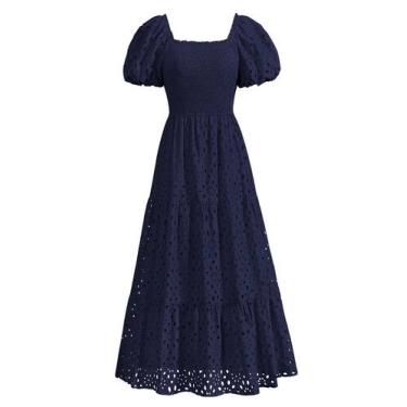 Imagem de Vestido de verão PRETTYGARDEN 2025 Eyelet, gola quadrada, manga folhad