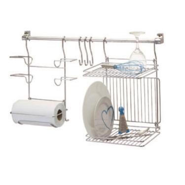 Imagem de Escorredor de Louça Suspenso Organizador Cozinha de Parede com Porta Papel Toalha Rolos Triplo
