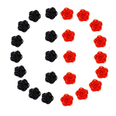 Imagem de Kit C/24 Miçangas em Resina Flor Rosa Vermelha e Negra 2 cm