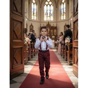 Imagem de Conjunto Social Infantil Meninos Miss Cherry com Suspensório Marsala, 