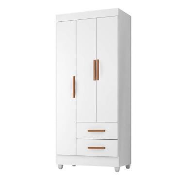 Imagem de Roupeiro 3 Portas Lite 76cm 30463 com 2 Gavetas - Branco Móveis Leão 