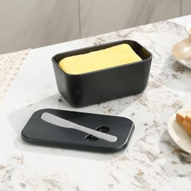 Imagem de Manteiga com tampa para bancada, pote de manteiga com faca de manteiga multiuso de aço inoxidável, recipiente de manteiga, presente de cozinha para esposa, mãe.