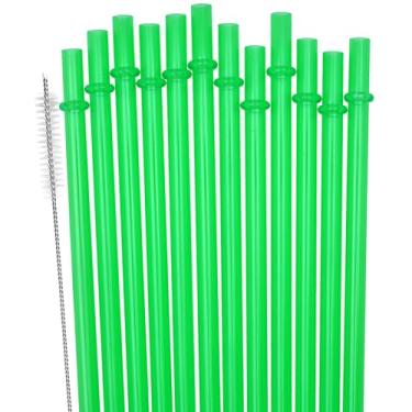 Imagem de Canudo de plástico reutilizável de cor sólida de 12 peças, canudo rígido de 28 cm de comprimento com escova de limpeza, lavar à mão - verde