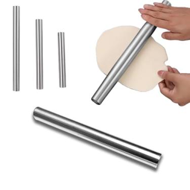 Imagem de Rolo de massa de aço inoxidável para assar – Rolo de massa de metal resistente de 20 cm, perfeito para fazer pizza, torta, pastelaria e biscoitos, ferramenta essencial para assar na cozinha