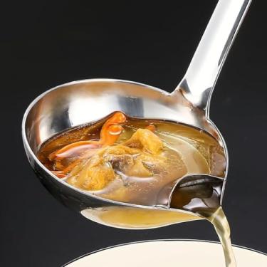 Imagem de Colher de escumadeira de aço inoxidável de 26,4 cm - ideal para sopa, molho, panela quente | Coador de gordura de cozinha