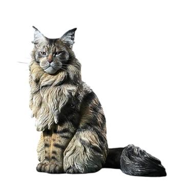Imagem de FashionCha Estatueta de Gato Maine Coon, Ornamento de Gramado, Escultura de Resina, Estátua de Animal para Jardim, Sala de Jantar, Gramado, Estante de Livros, Style D, Tamanho real