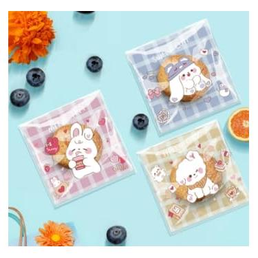 Imagem de 100 peças bolsa fofa de coelhinho com estampa autovedante, bolsa transparente de desenho animado, embalagem de presente de festival, estilo 1